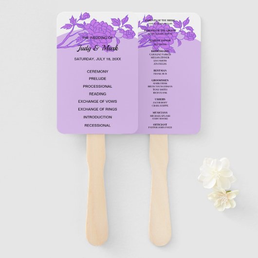 Éventail Programme de mariage Fleur Violette (Devant et derrière)