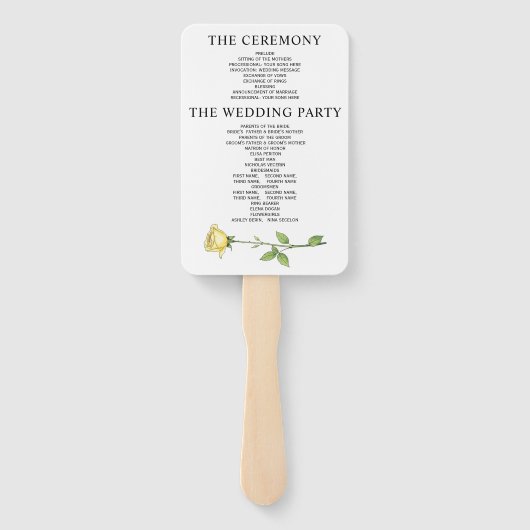 Éventail Programme de mariage fleuri à fleurs de rose jaune (Dos)