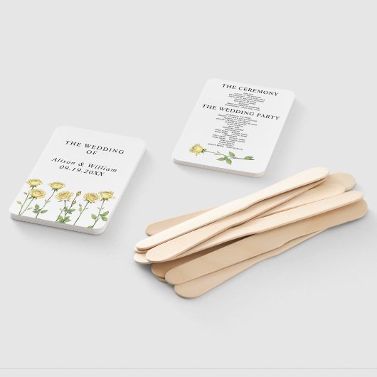 Éventail Programme de mariage fleuri à fleurs de rose jaune (Non-assemblé)