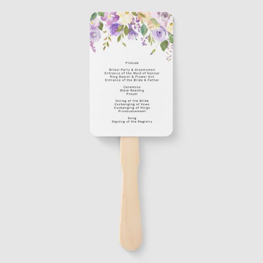Éventail Programme de mariage fleuri violet ventilateur à m (Dos)