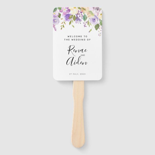 Éventail Programme de mariage fleuri violet ventilateur à m (Devant)