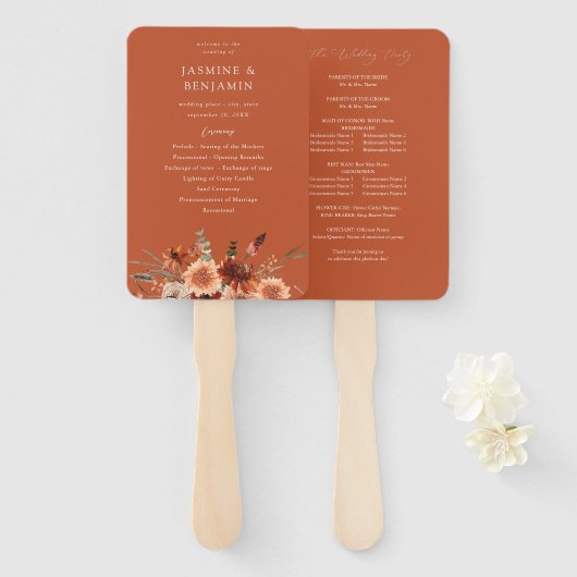 Éventail Programme de mariage Fleurs de Terre Rustique & Ch (Devant et derrière)