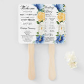 Éventail Programme de mariage Fleurs d'été bleues et jaunes (Devant et derrière)