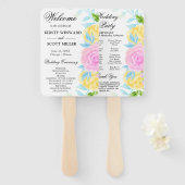 Éventail Programme de mariage Fleurs Rose Jaune Bleu (Devant et derrière)