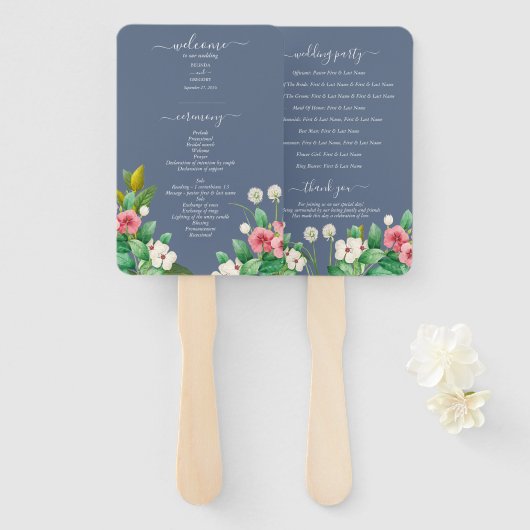 Éventail Programme de mariage Fleurs sauvages Pervenche Ble (Devant et derrière)