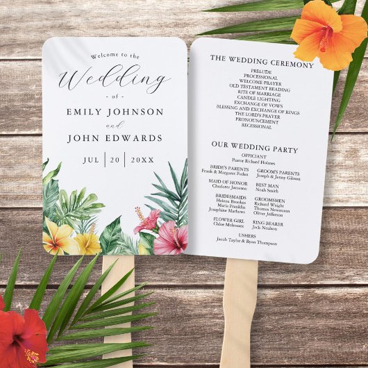 Éventail Programme de mariage Fleurs Tropicales Aquarelle