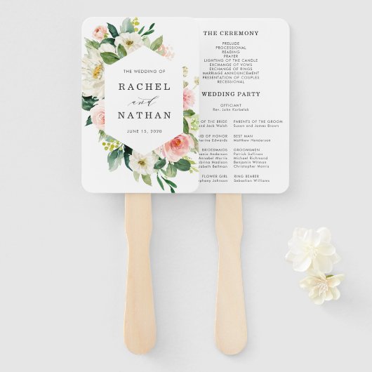 Éventail Programme de mariage floral à fleurs blanches (Devant et derrière)