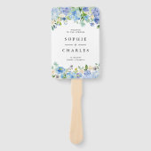 Éventail Programme de mariage floral à l'aquarelle bleue Ho (Devant)