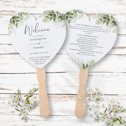 Éventail Programme de mariage floral à verdure élégante Cœu