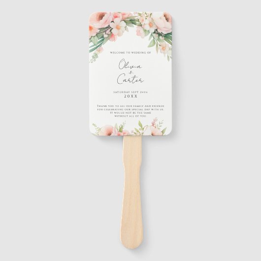 Éventail Programme de mariage floral Aquarelle (Devant)