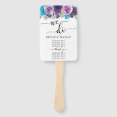 Éventail Programme de mariage floral aquarelle bleu violet (Devant)