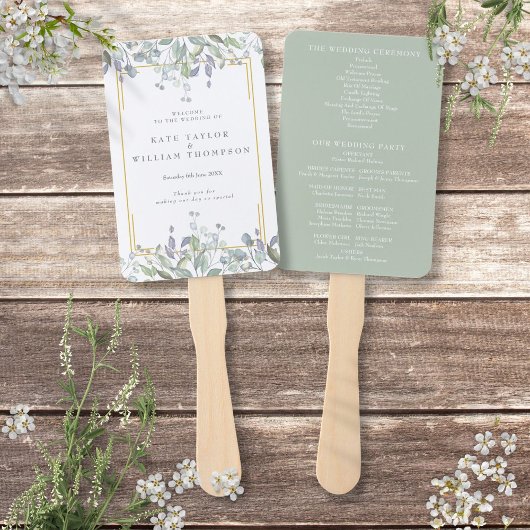 Éventail Programme de mariage floral aquarelle de verdure