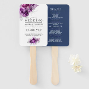 Éventail Programme de mariage floral aquarelle prune et mar