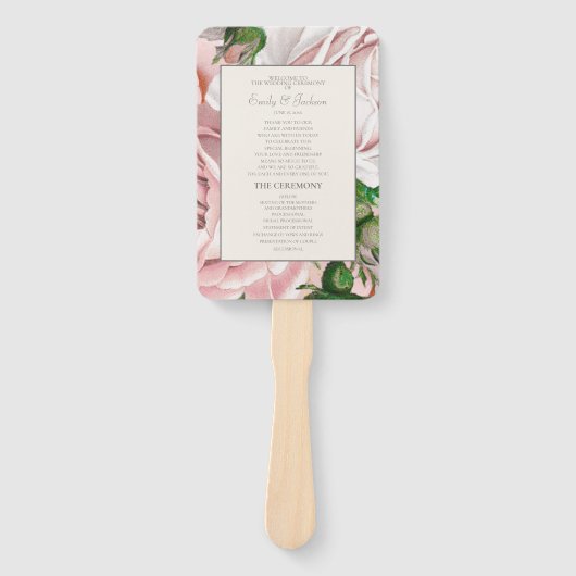 Éventail Programme de mariage floral aquarelle rose poudré (Devant)