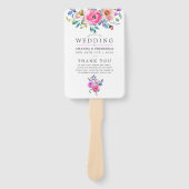 Éventail Programme de mariage floral aquarelle rose vif (Devant)