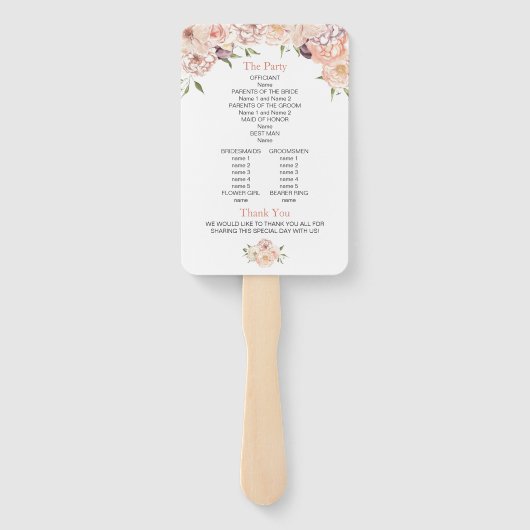 Éventail Programme de mariage floral blanc Rose moderne (Dos)