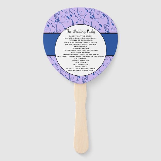 Éventail Programme de mariage floral bleu et Lilac (Dos)