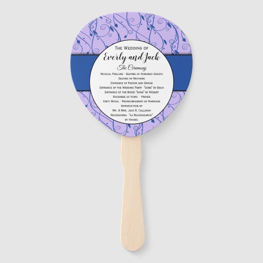 Éventail Programme de mariage floral bleu et Lilac (Devant)