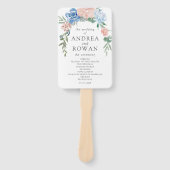 Éventail Programme de mariage floral bleu et rose Dusty (Devant)