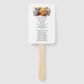 Éventail Programme de mariage floral bleu, orange, jaune et (Dos)