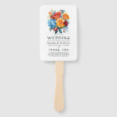 Éventail Programme de mariage floral bleu, orange, jaune et (Devant)