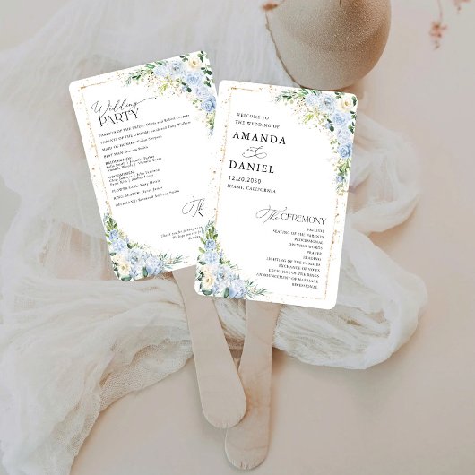 Éventail Programme de mariage floral bleu poussiéreux éléga