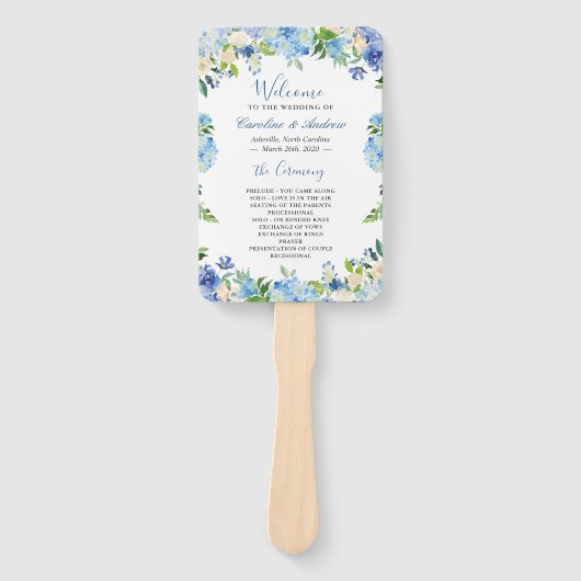 Éventail Programme de mariage floral Blue Hydrangea Waterco (Devant)
