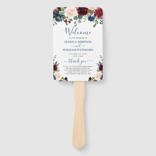 Éventail Programme de mariage floral Blush Blue Navy de Bou (Devant)