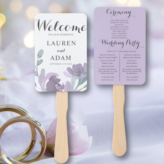 Éventail Programme de mariage floral bohème eucalyptus viol