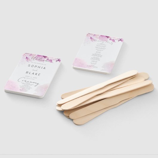 Éventail Programme de mariage floral bohème moderne rose pâ (Non-assemblé)