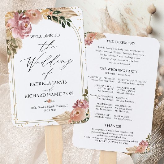 Éventail Programme de mariage floral boho Couleurs neutres
