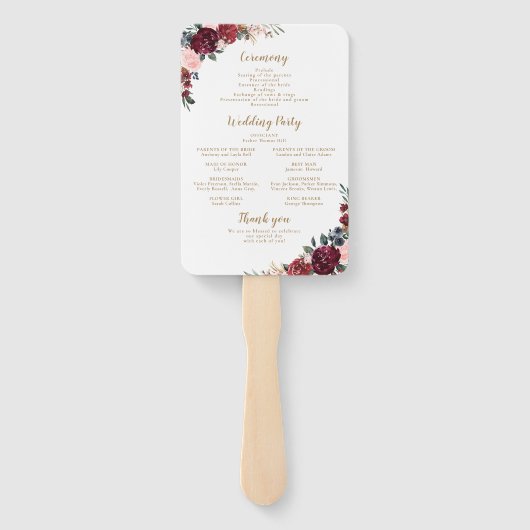Éventail Programme de mariage floral boho d'aquarelle bourg (Dos)
