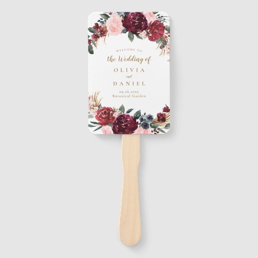 Éventail Programme de mariage floral boho d'aquarelle bourg (Devant)