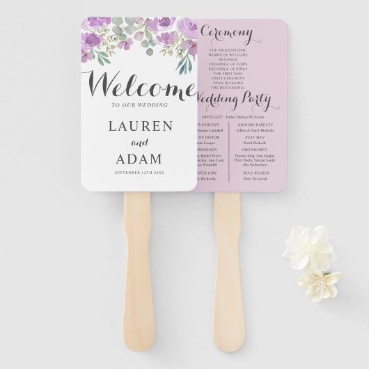 Éventail Programme de mariage floral Boho Eucalyptus Rose (Devant et derrière)