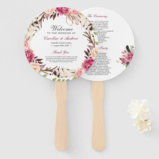 Éventail Programme de mariage floral Boho moderne (Devant et derrière)