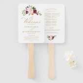 Éventail Programme de mariage floral bordeaux Blush or (Devant et derrière)