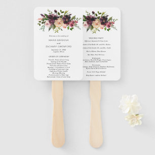 Éventail Programme de mariage floral bordeaux élégant viole
