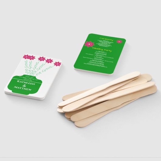 Éventail Programme de mariage floral brillant "Love Grows" (Non-assemblé)