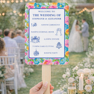 Éventail Programme de mariage floral coloré audacieux moder