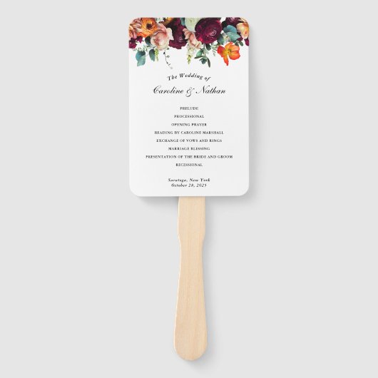 Éventail Programme de mariage floral d'automne frais (Devant)