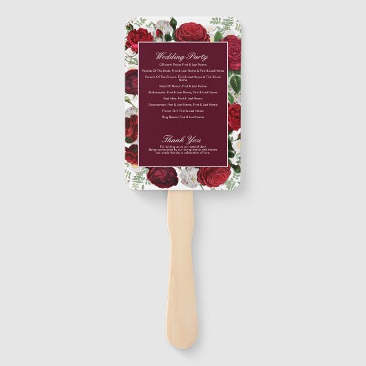 Éventail Programme de mariage floral de Bourgogne moderne (Dos)