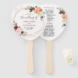 Éventail Programme de mariage floral de fleurs de cadre dor