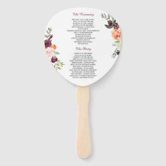 Éventail Programme de mariage floral de fleurs de cadre dor (Dos)