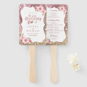 Éventail Programme de mariage floral de parties scintillant (Devant et derrière)