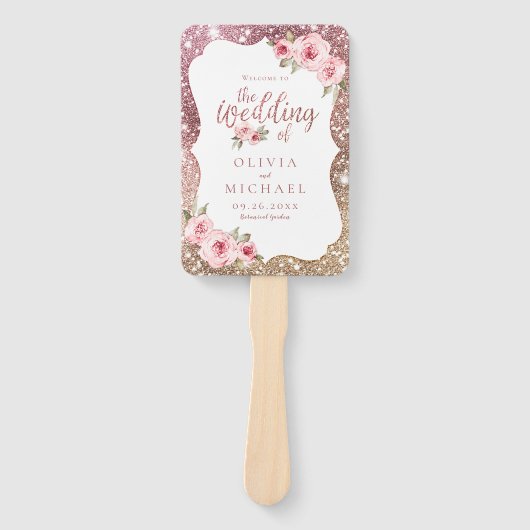 Éventail Programme de mariage floral de parties scintillant (Devant)