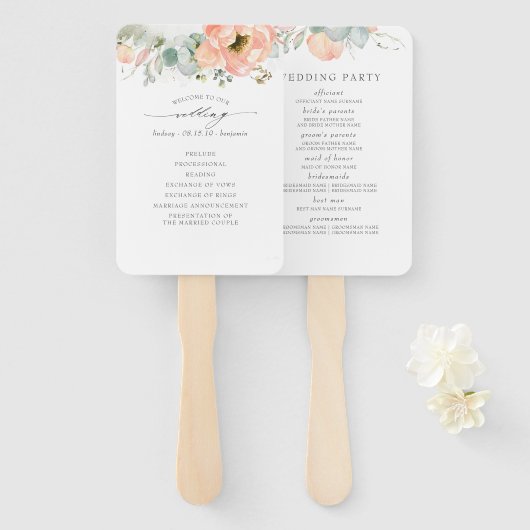 Éventail Programme de mariage floral de pêche (Devant et derrière)