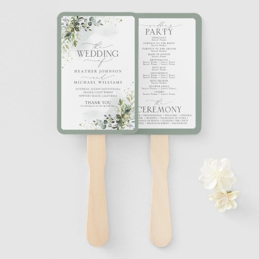 Éventail Programme de mariage floral de verdure botanique (Devant et derrière)