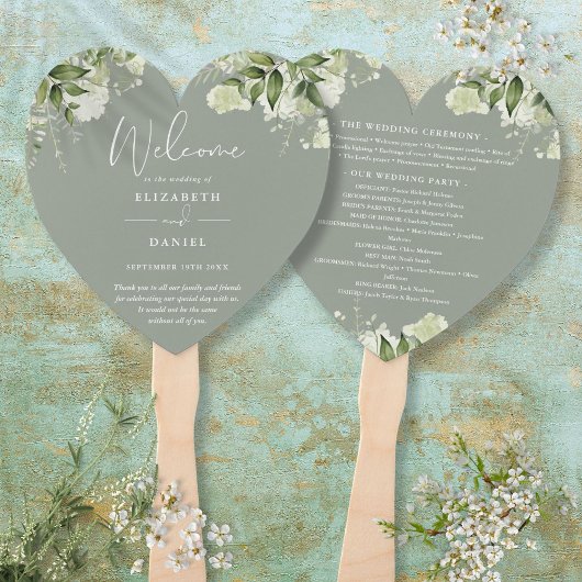 Éventail Programme de mariage floral de verdure vert sauge
