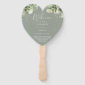 Éventail Programme de mariage floral de verdure vert sauge (Devant)