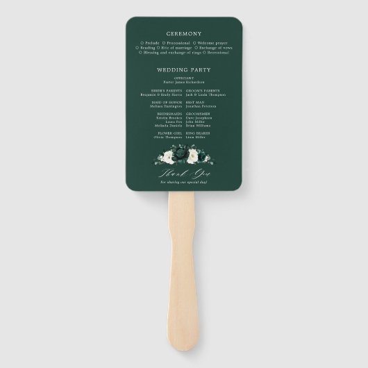 Éventail Programme de mariage floral d'eucalyptus à la verd (Dos)